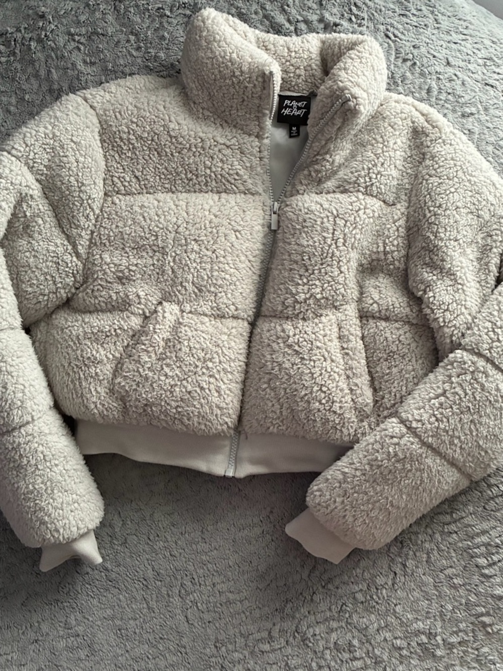 Sherpa Puffer Jacket in Light Gray